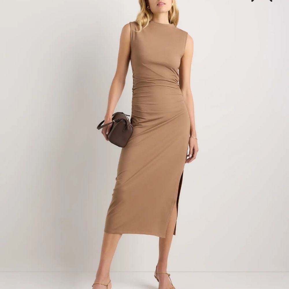 Quince Stretch Cotton Jersey Mock Neck Midi Dress